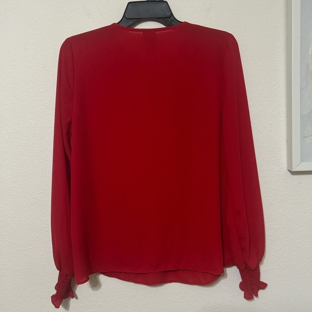 Worthington Solid Red Pleated Split Neck Blouse W… - image 6